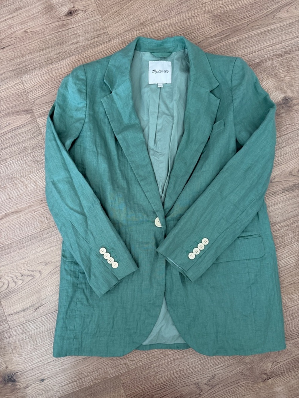 Madewell Teal Green Linen-Blend Blazer